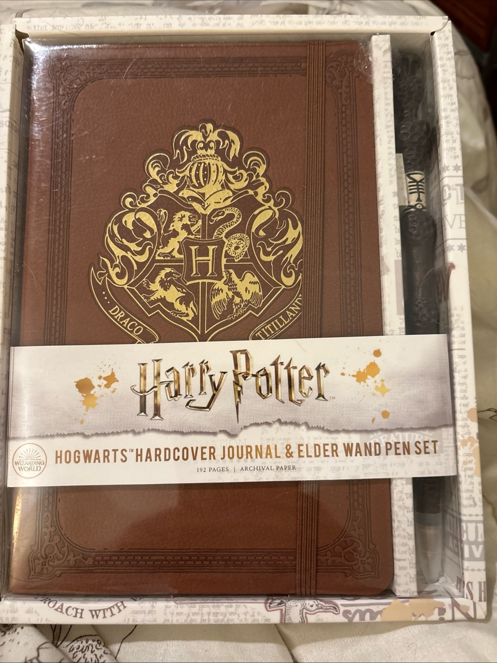 Harry Potter Hogwarts Hardcover Journal & Elder Wand Pen Set - Brown & Gold